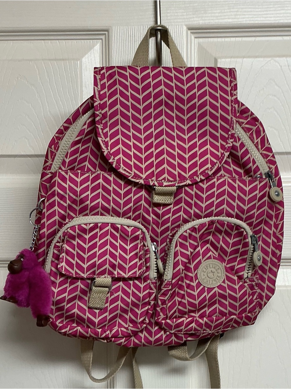 New Kipling Chevron Pink Beige Backpack